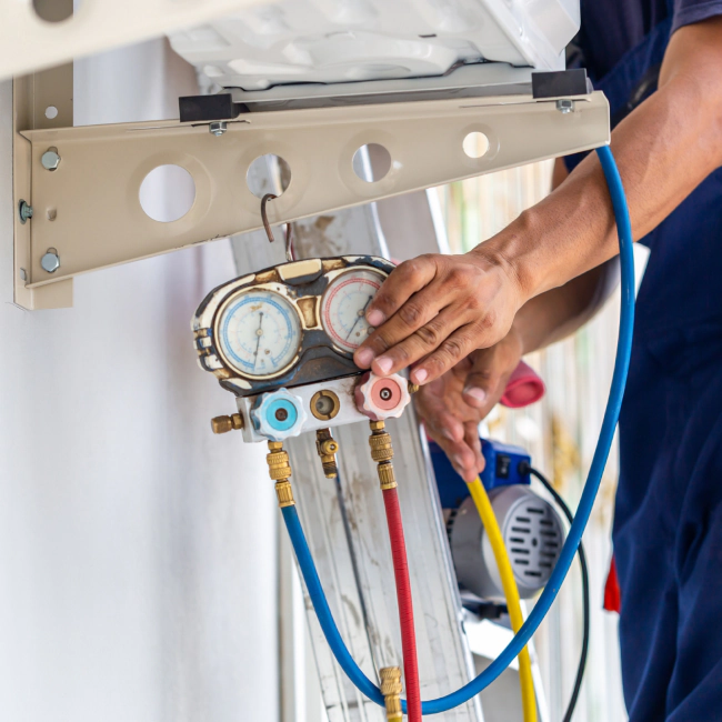 worker repairing an ac system